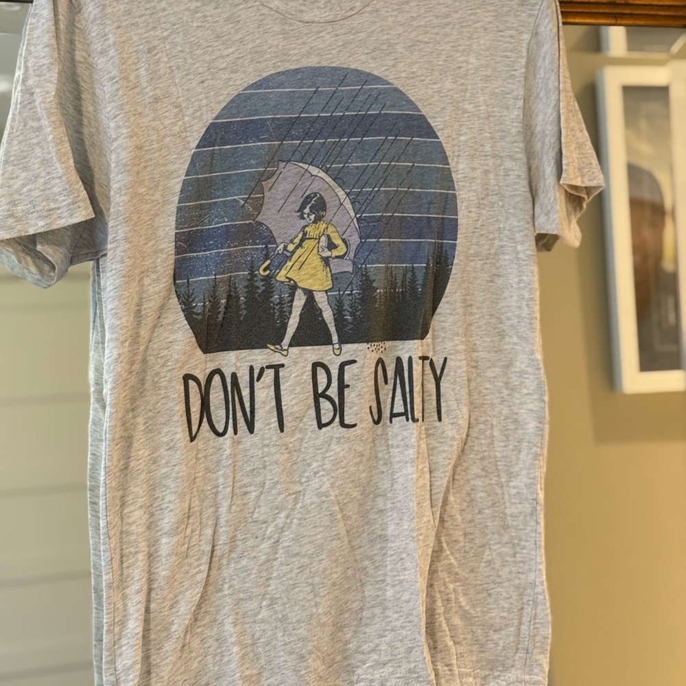 Next Level Apparel Gray Tee with Blue and Yellow Don’t Be Salty Graphic